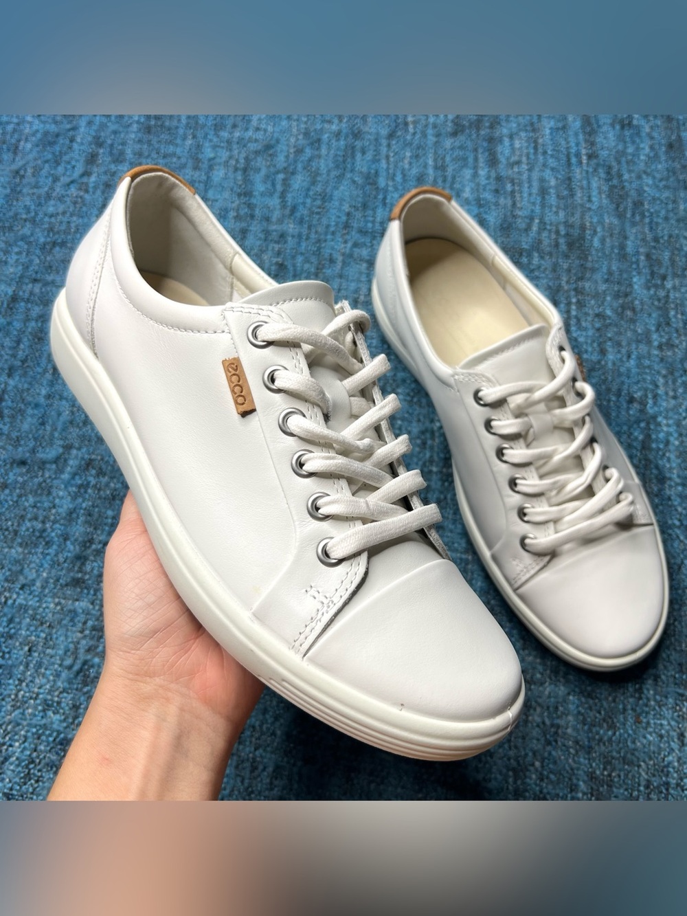 Ecco Soft 7 Leather Lace Up Sneakers in White US Women's Size 8-8.5 or Euo 39